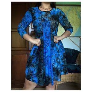 Vintage 90s boho blue tie dye midi dress Sami Jo
